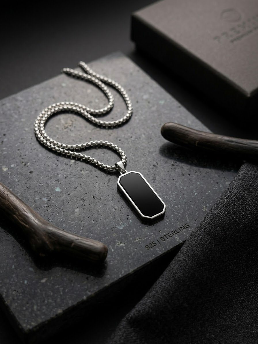Classic Black Onyx Pendant Necklace for Men