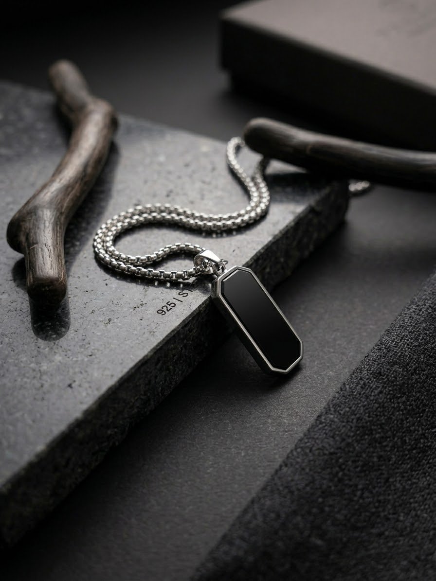 Classic Black Onyx Pendant Necklace for Men