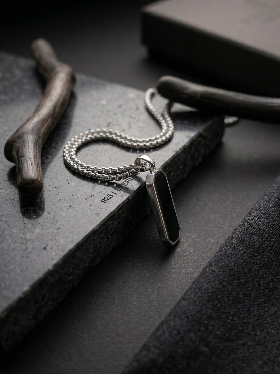 Classic Black Onyx Pendant Necklace for Men