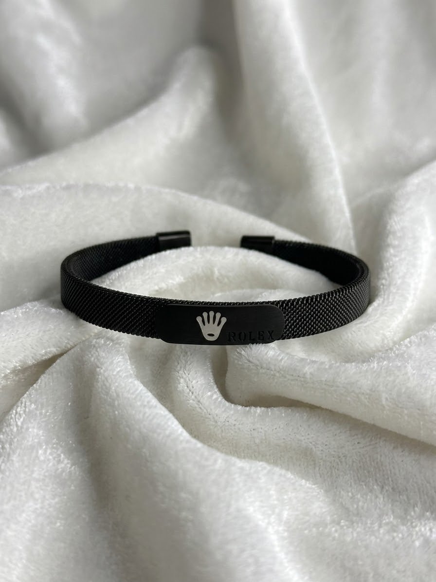 Rolex Logo Engraved Black Mesh  Bracelet