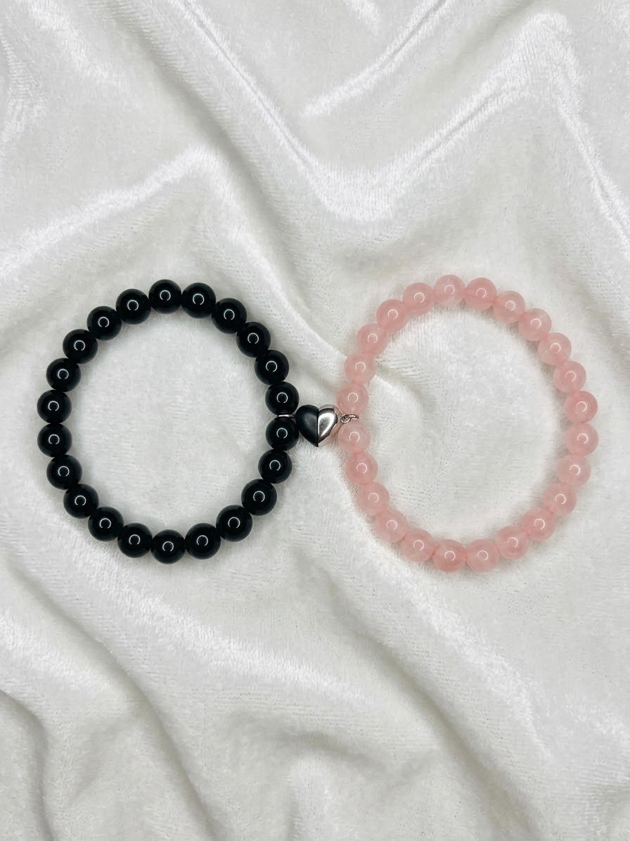 Rose Quartz & Black Onyx Magnetic Heart Bracelets