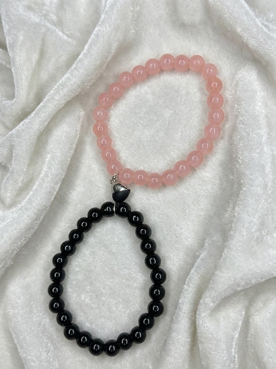 Rose Quartz & Black Onyx Magnetic Heart Bracelets