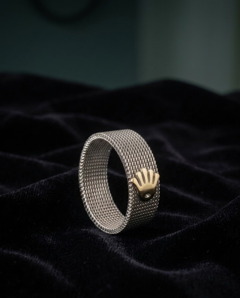 Rolex Style Crown Mesh Ring
